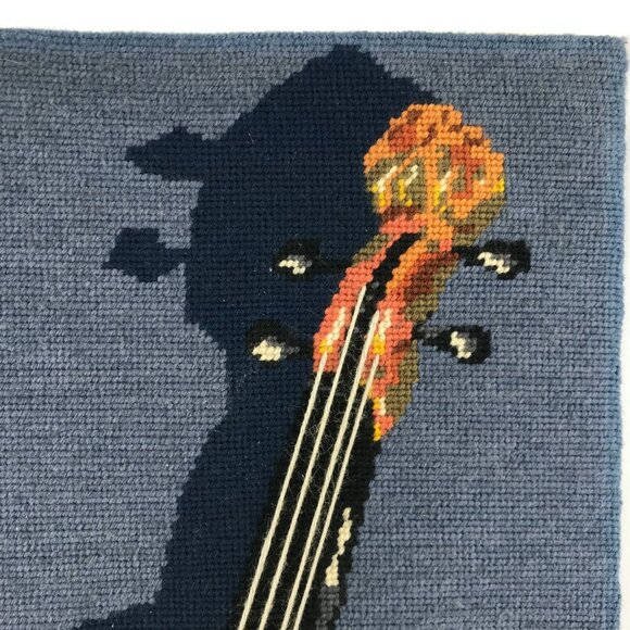 Vtg 1970s Completed Needlepoint Violin Instrument Sheet Music Wall Hanging Decor - Picture 3 of 16